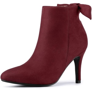 image:imageAllegra K Women Suede Pointed Toe Stiletto Heel Side Zip Ankle BootsBurgundy