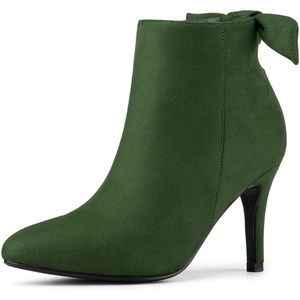 image:imageAllegra K Women Suede Pointed Toe Stiletto Heel Side Zip Ankle BootsGreen