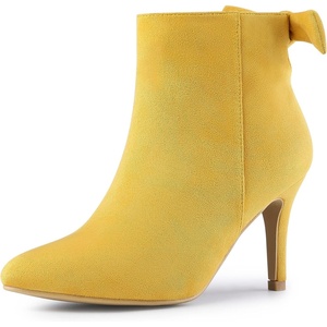 image:imageAllegra K Women Suede Pointed Toe Stiletto Heel Side Zip Ankle BootsYellow