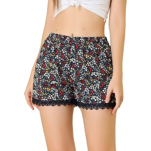 image:imageAllegra K Women Summer Floral Printed Lace Trim Elastic Waist ShortsNavy BlueyellowRed