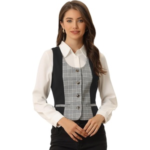 image:imageAllegra K Women Vintage Plaid Button Down Sleeveless U Neck Waistcoat VestBlack