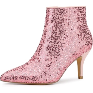 image:imageAllegra K Womens Glitter Sparkle Lace Stiletto Heels Party Sequin Ankle BootsPink