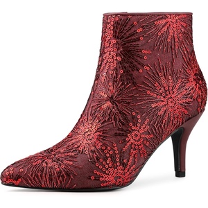 image:imageAllegra K Womens Glitter Sparkle Lace Stiletto Heels Party Sequin Ankle BootsRed