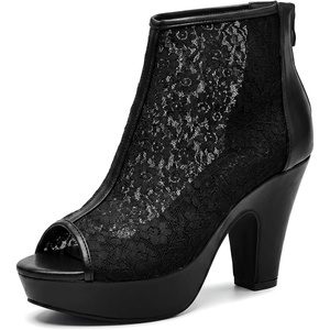 image:imageAllegra K Womens Lace Open Toe Boots Platform Ankle BootsBlack