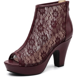 image:imageAllegra K Womens Lace Open Toe Boots Platform Ankle BootsBurgundy