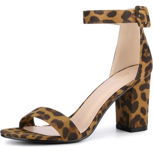 image:imageAllegra K Womens Open Toe Chunky High Heel Buckle Ankle Strap SandalsLeopard