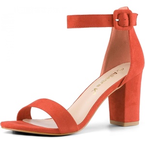 image:imageAllegra K Womens Open Toe Chunky High Heel Buckle Ankle Strap SandalsOrange