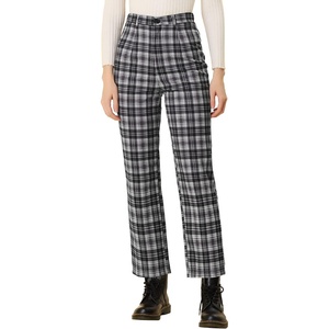 image:imageAllegra K Womens Plaid Pants High Waist Tartan Checkered Casual Work PantsBlack