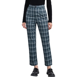 image:imageAllegra K Womens Plaid Pants High Waist Tartan Checkered Casual Work PantsNavy Blue